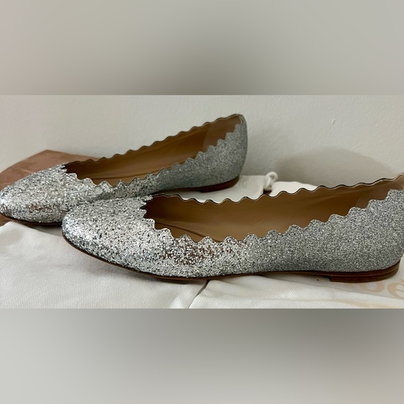 Chloe women Ballets Flat shoes Size 39 Metallics Silver Gray Shoes - Picture 4 of 14